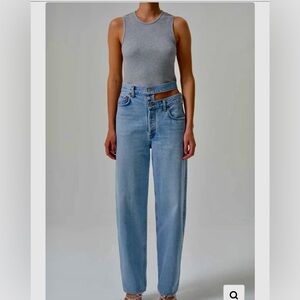 Agolde Light Blue Straight Leg Jeans with Cutout Waist